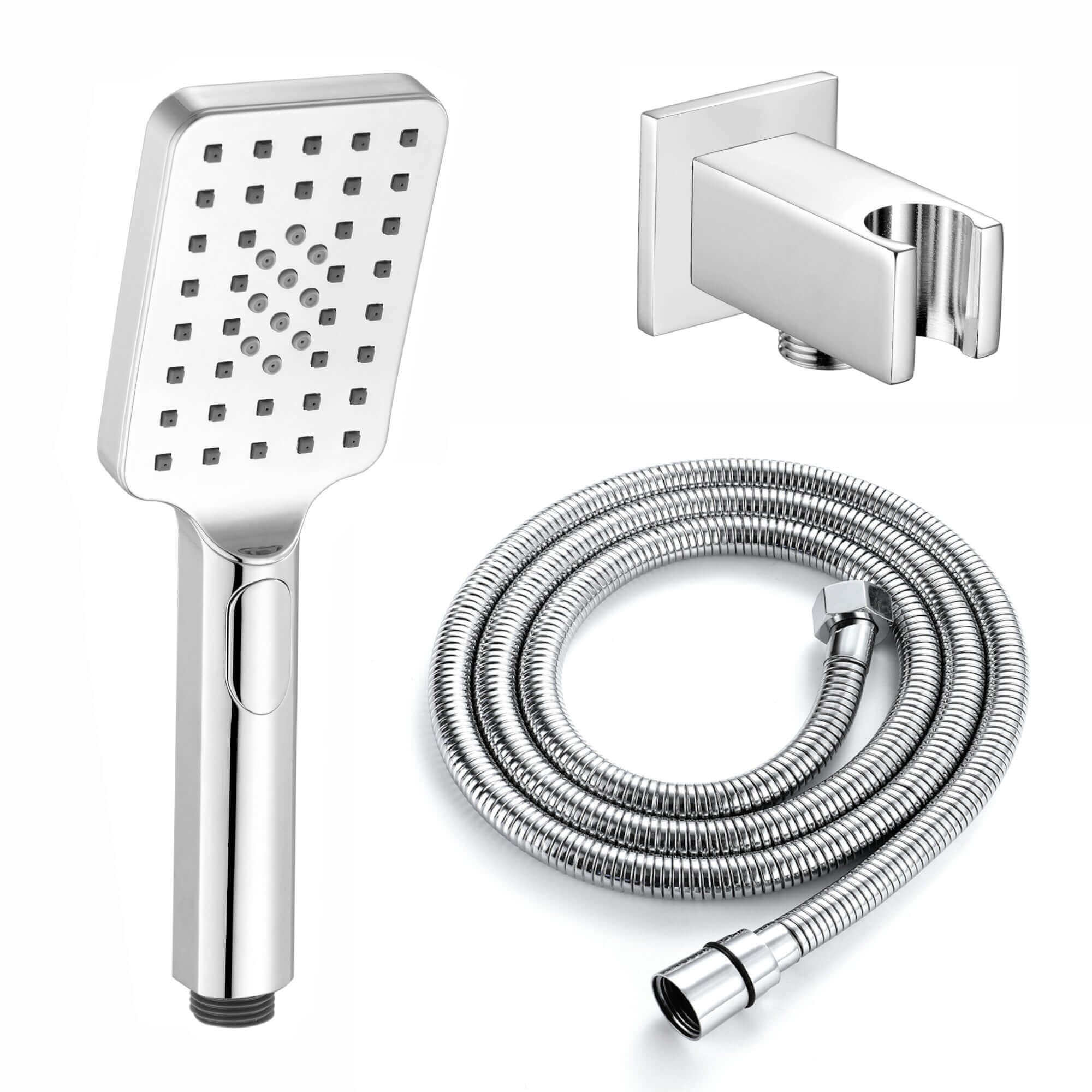 Buy Contemporary Square 3 Function Hand Shower Kit Incl. Hose And Wall Bracket With Outlet - Chrome online UK